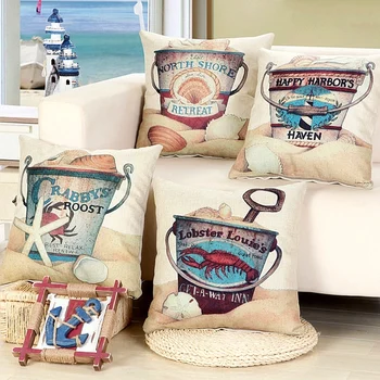 

Bucket With Marine Lives Print Decorative Pillow Cushion Cover Sofa Linen Pillow Case Home Decor Hawaii Vintage Cushion Case
