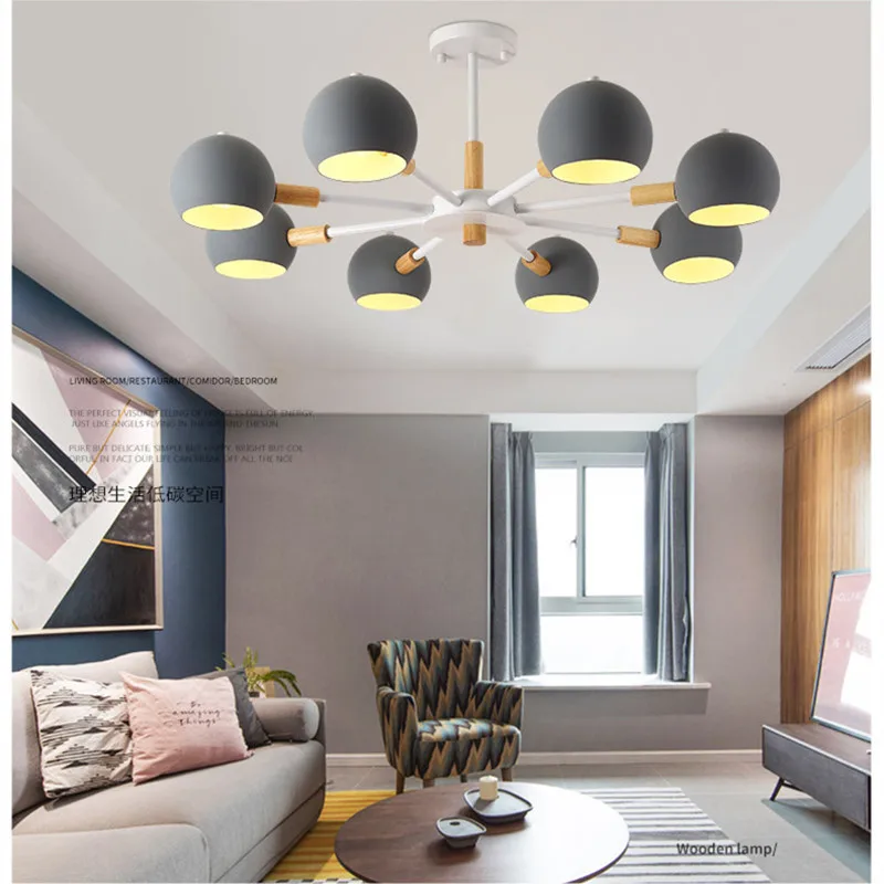 

3/6/8 Heads Nordic Minimalist Solid Wood Bedroom LED Light Creative Egg shape Pendant Lamp Study Bar Light Free Shipping