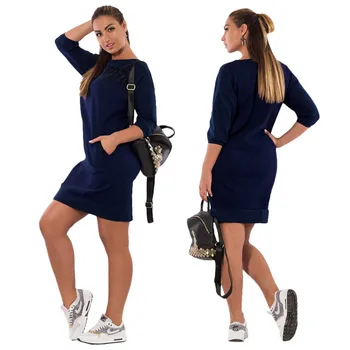 

2019 Letter Print New Women Dresses Plus Size women Clothing Casual Elegant vestidos Three-Quarter Sleeve Autumn spring Dress