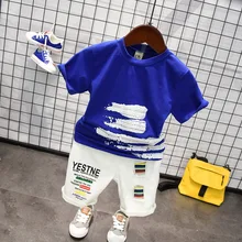 Летний комплект одежды для малышей, спортивный костюм для мальчиков детская одежда, футболка+ шорты, комплект из 2 предметов, спортивный костюм для малышей 2-6 лет