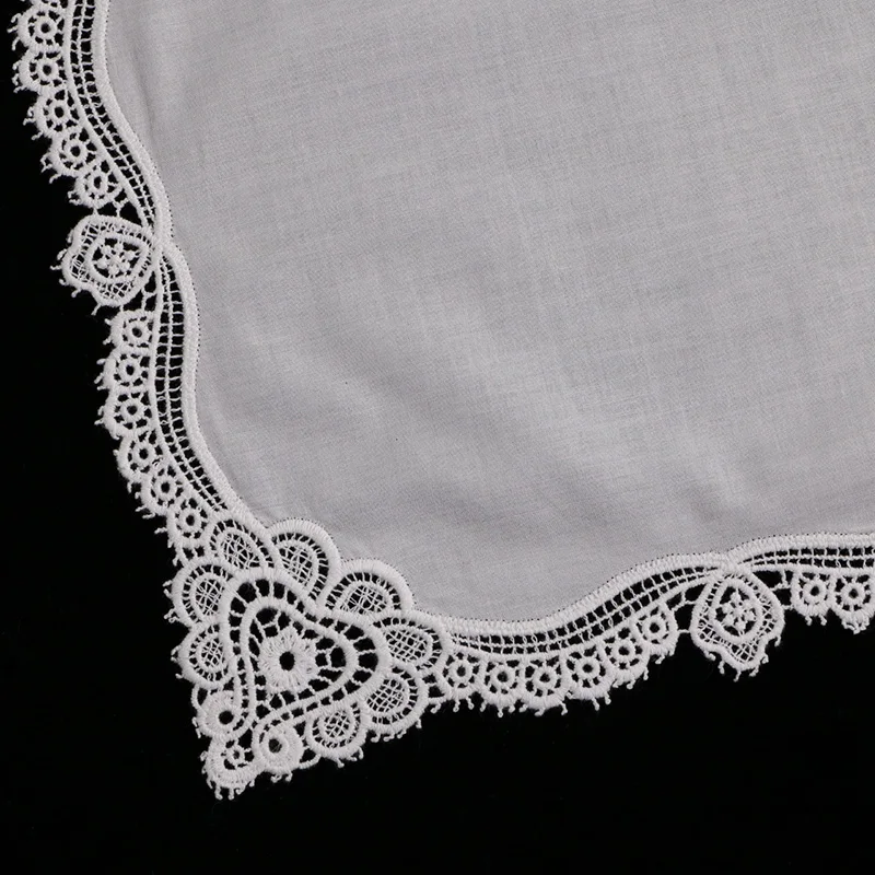  A004: White premium cotton lace handkerchiefs crochet hankies for women/ladies wedding handkerchief