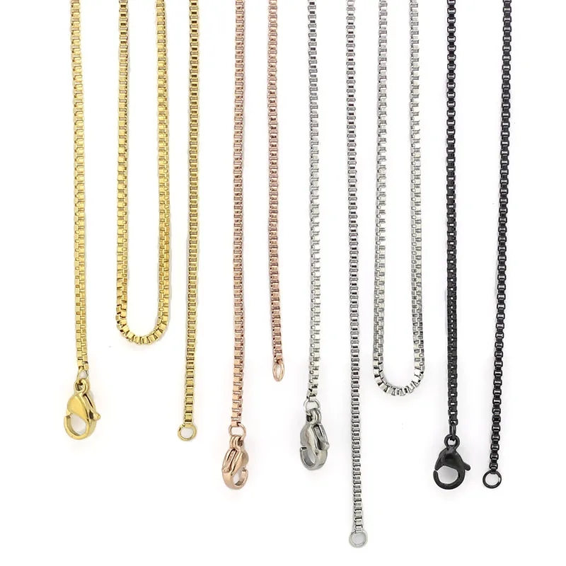 

wholesale chain 18'' 20'' 24'' 28'' 32'' 1.5mm silver/gold/rose gold/balck stainless steel box chain necklace