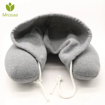 

Soft Hooded U-pillow Body Neck Pillow Solid Grey Nap Cotton Particle Pillow Textile Home Airplane Car Travel Pillow Accessories