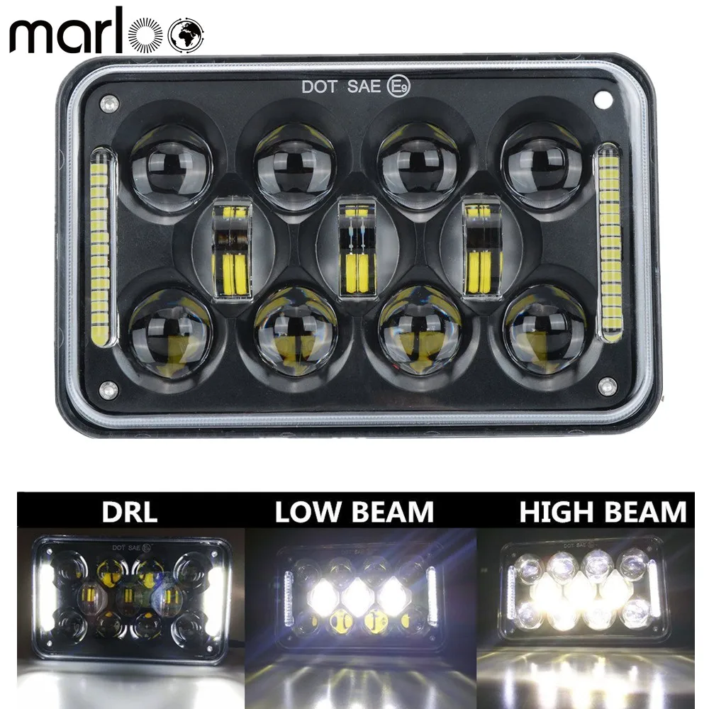 Marloo 1pcs DOT Black Motorcycle DRL font b Lamp b font 4X6 LED Headlight For Honda