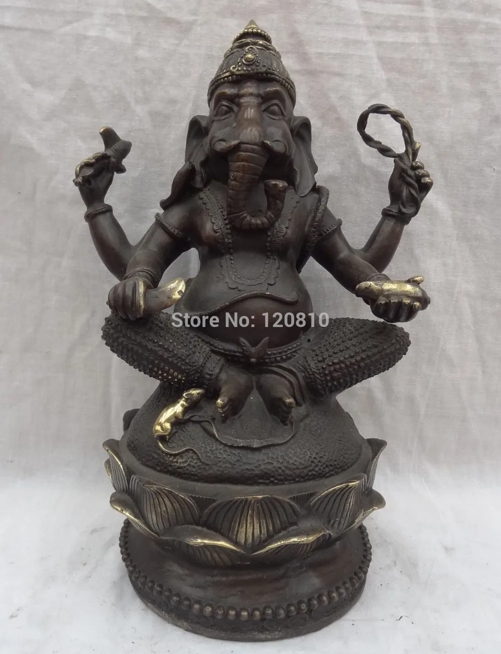 

10' Chinese Bronze 4 Arms Vajra Ganapati Ganesh Lord Ganesha Buddha Mouse Statue