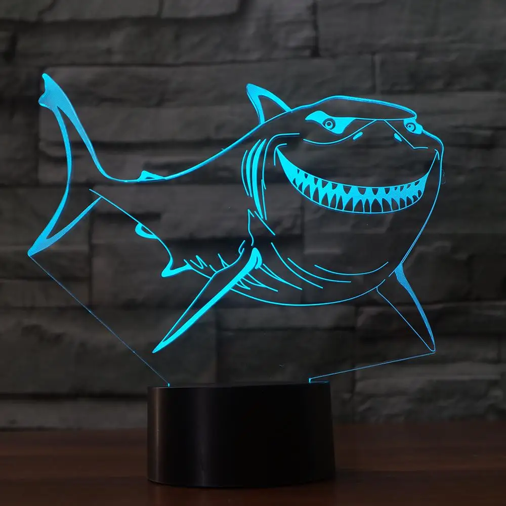 Новинка 3D Улыбающееся большая белая акула Форма Ночная 7 Колос изменение визуальных USB светодиодный малыш настольная лампа Lampara светильник