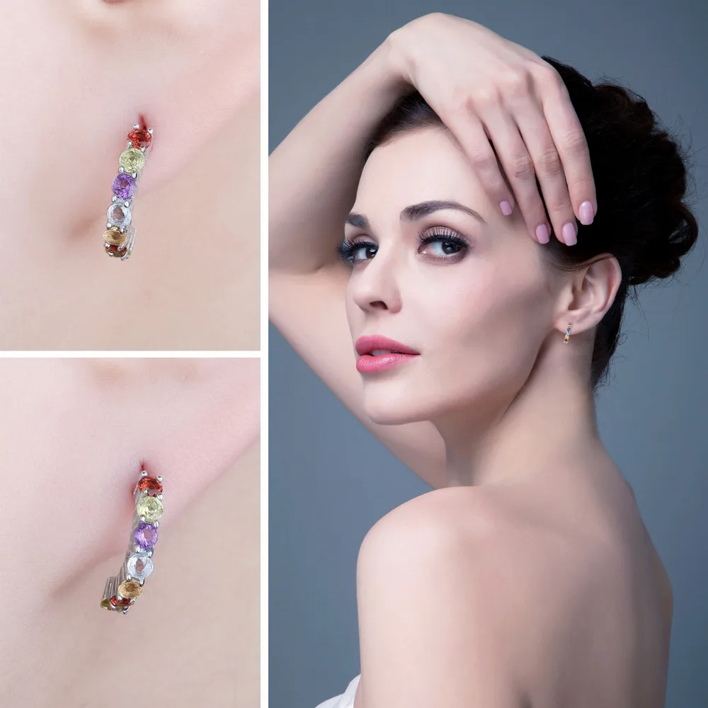 JewelryPalace 0.7ct Multicolor Natural Amethyst Citrine Garnet Peridot Blue Topaz Drop Earrings 925 Sterling Silver Fine Jewelry