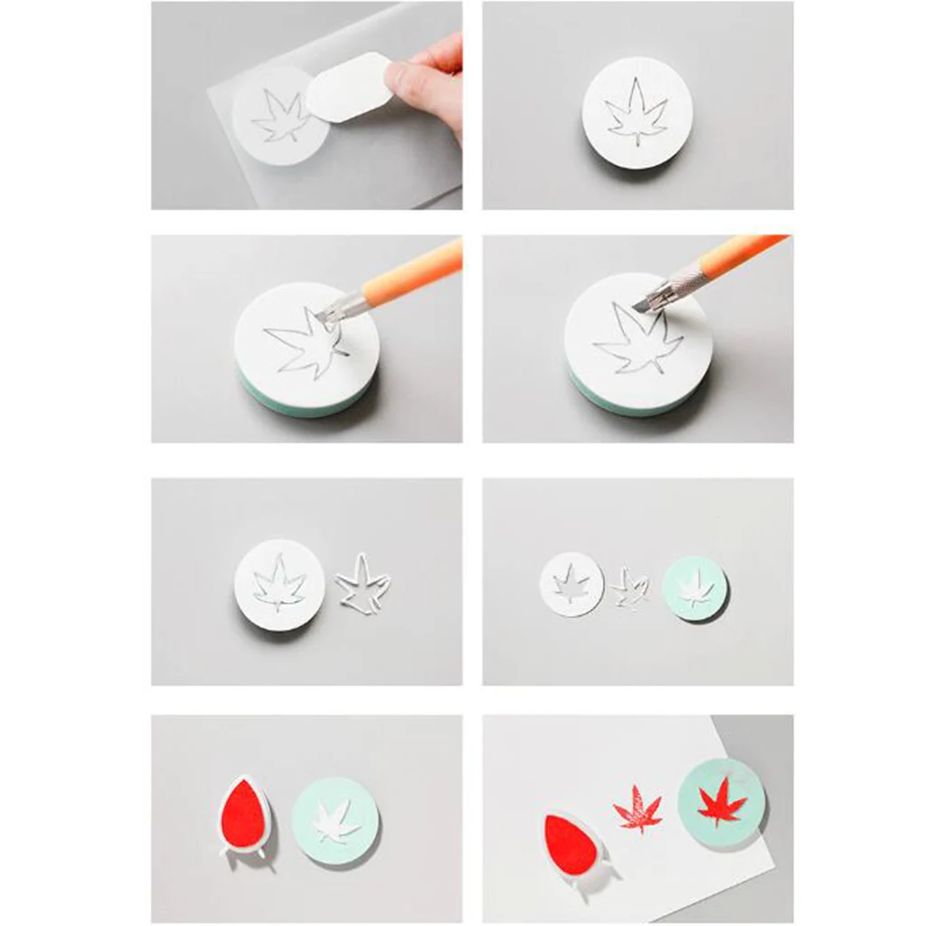 6 Pieces/set DIY Rubber Stamp Carving Block Kit with Cutter Art Chisels Tools for DIY Crafts