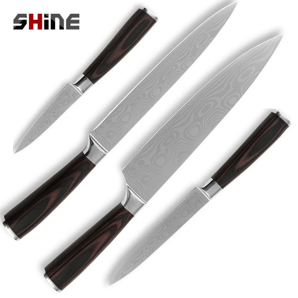 XYJ Knives for cooking 3.5'' 5'' 8'' 8'' stainless steel kitchen knife set sale laser Damascus