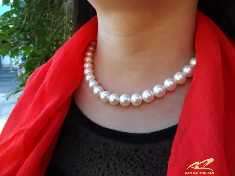 

17.5inch elegant10-11mm natural white souht seas pearl necklace silver clasp (9.13)