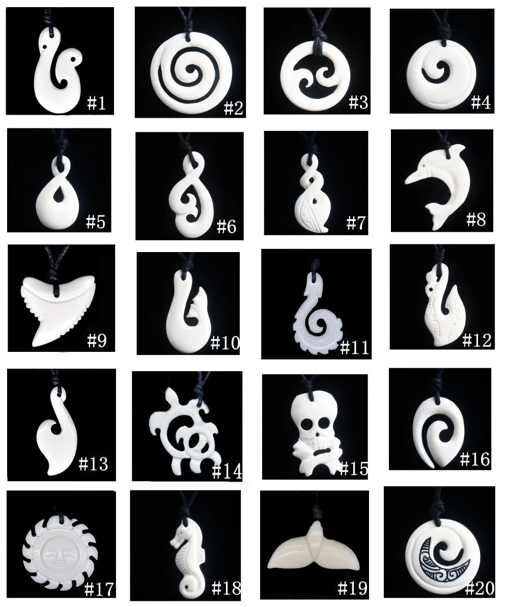 

Woman Man Handmade Carved NZ Maori Ox Bone FISHHOOK KORU TWISTED TURTLE Pendant Necklace Adjustable Choker Hawaii Surfer Jewelry