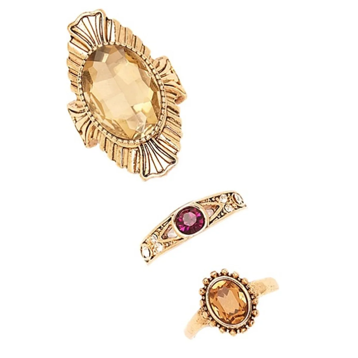 3pcs/Set Gold Color Midi Ring Sets Women Luxury Big Crystal Boho Beach Vintage Turkish Punk Knuckle Ring Female Charms Jewelry