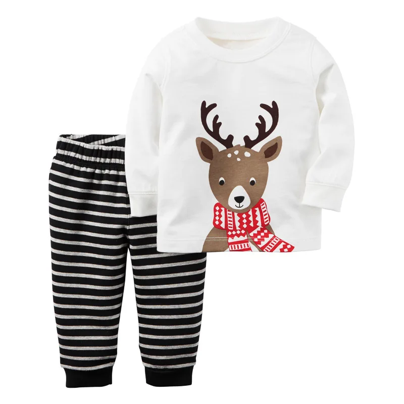 2 шт/2-7years/Демисезонный Одежда для маленьких мальчиков и девочек комплект футболка + Брюки для девочек Рождественская Пижама детский