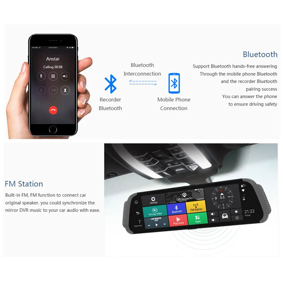 Автомобильный видеорегистратор ANSTAR на Android 1080P HD камера заднего вида ADAS радар