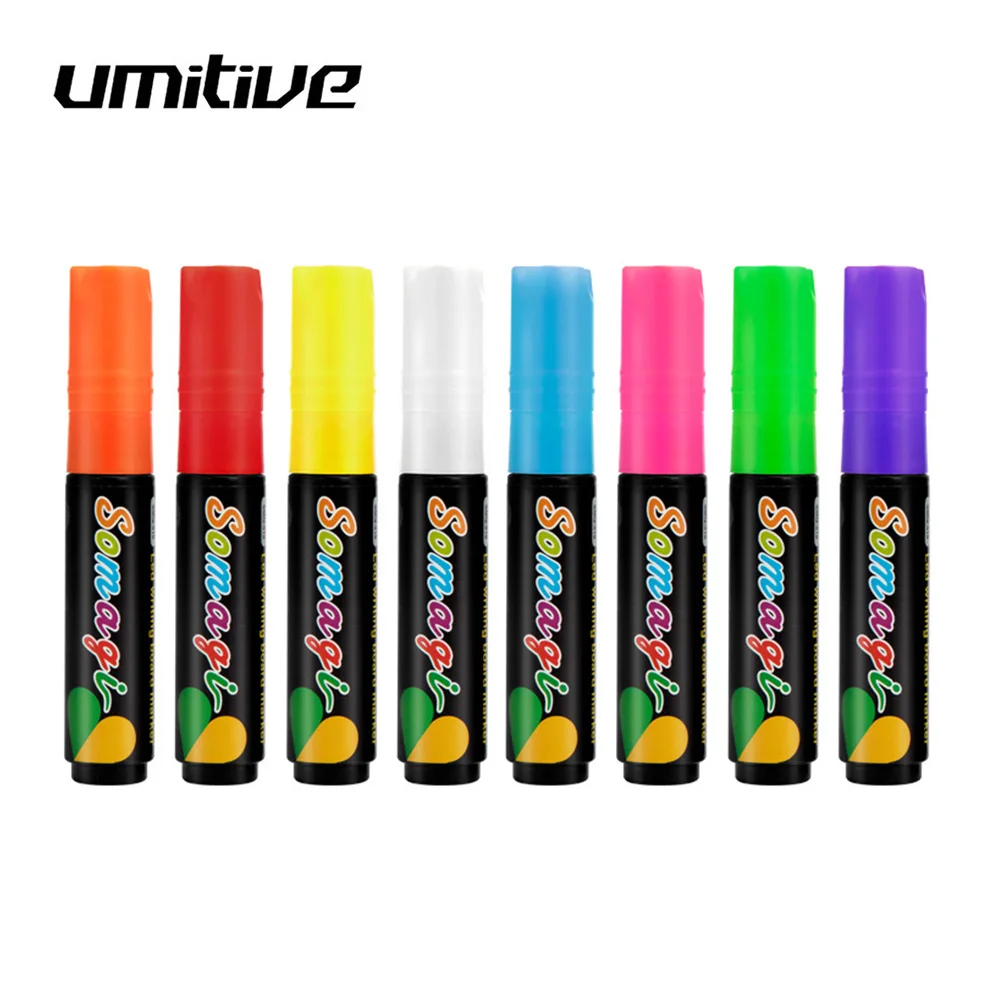 

Umitive 8 Colors 10mm Erasable Liquid Chalk Highlighter Marker Pens Environmental Protection For Fluorescent Plate Markers pen