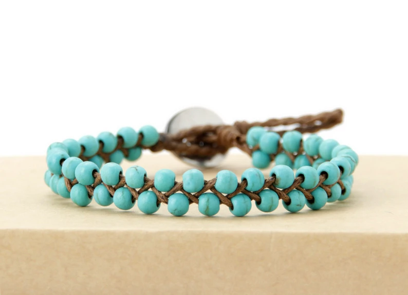 

Boho Bracelets Handmade Stones Wax Cord Wrap Bracelet Beads String Girls Bracelet Wholesale USA Tribal Bracelet Dropship