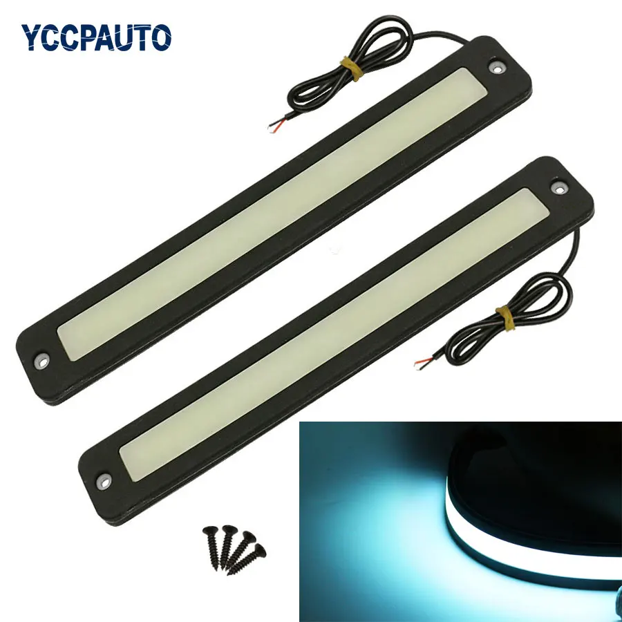 

car styling Waterproof COB DRL Daytime Running Light Fog Lights Flexible Straight Driving White Ice blue Blue 225x32mm 2pcs
