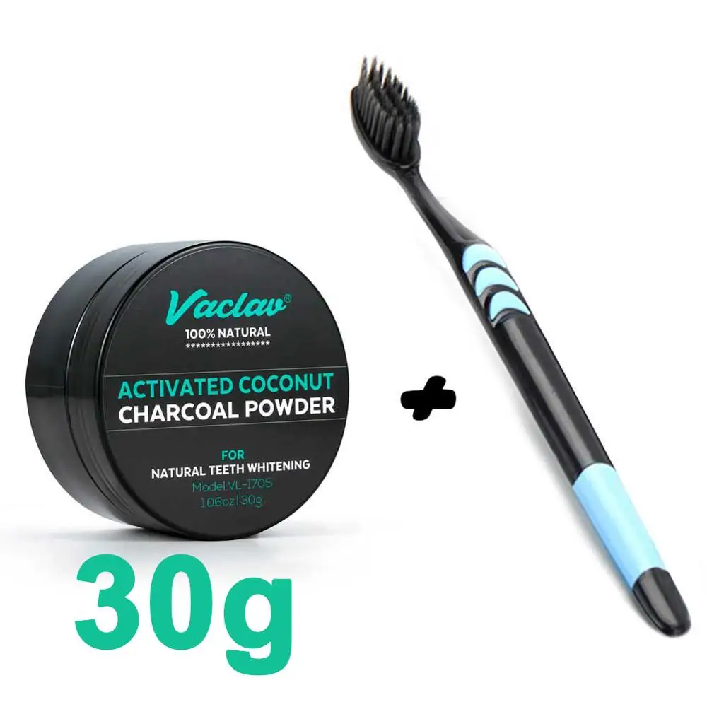 30g 1Toothbrush Vaclav 30 г 60 г отбеливающий порошок для зубов активированный кокосовый уголь натуральный отбеливающий уголь для зубов порошок зубной камень удаление пятен - Цвет: 30g 1Toothbrush