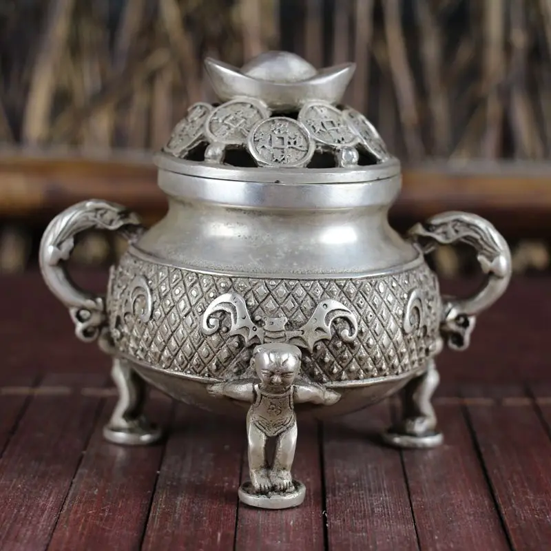 

SHUN New product White copper Craft ornament Decoration Miscellaneous Yuanbao cover Three-legged incense burner