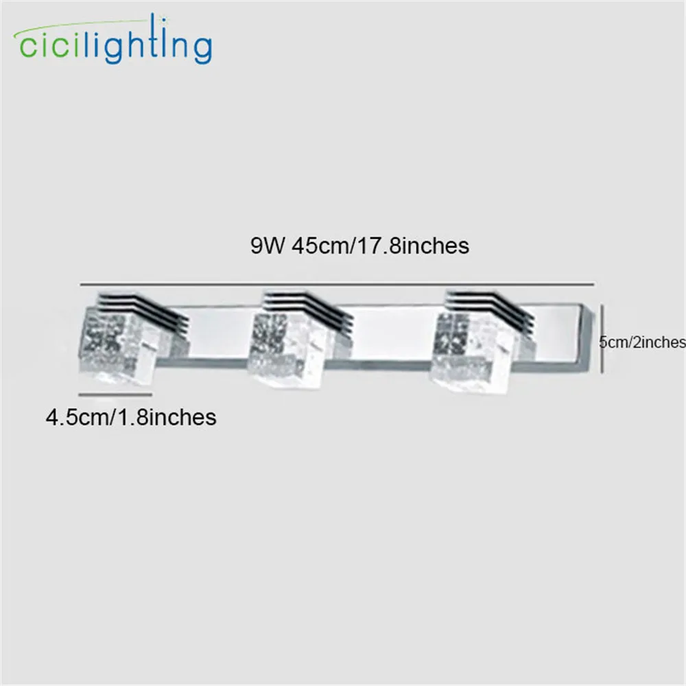 100-240 в 9 Вт 45 см светодиодный хрустальный зеркальный светильник, прозрачный кристалл, капля дождя, туалетный столик для ванной, косметический светодиодный светильник, настенные бра
