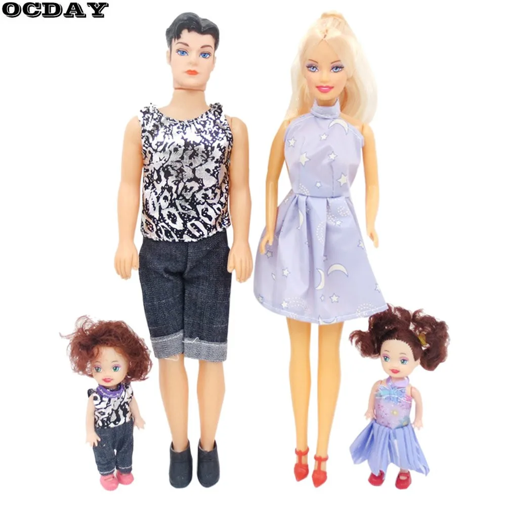 Toys Family 4pcs Baby Dolls Suits Father+Mother+2 Kids Dress Up Kit