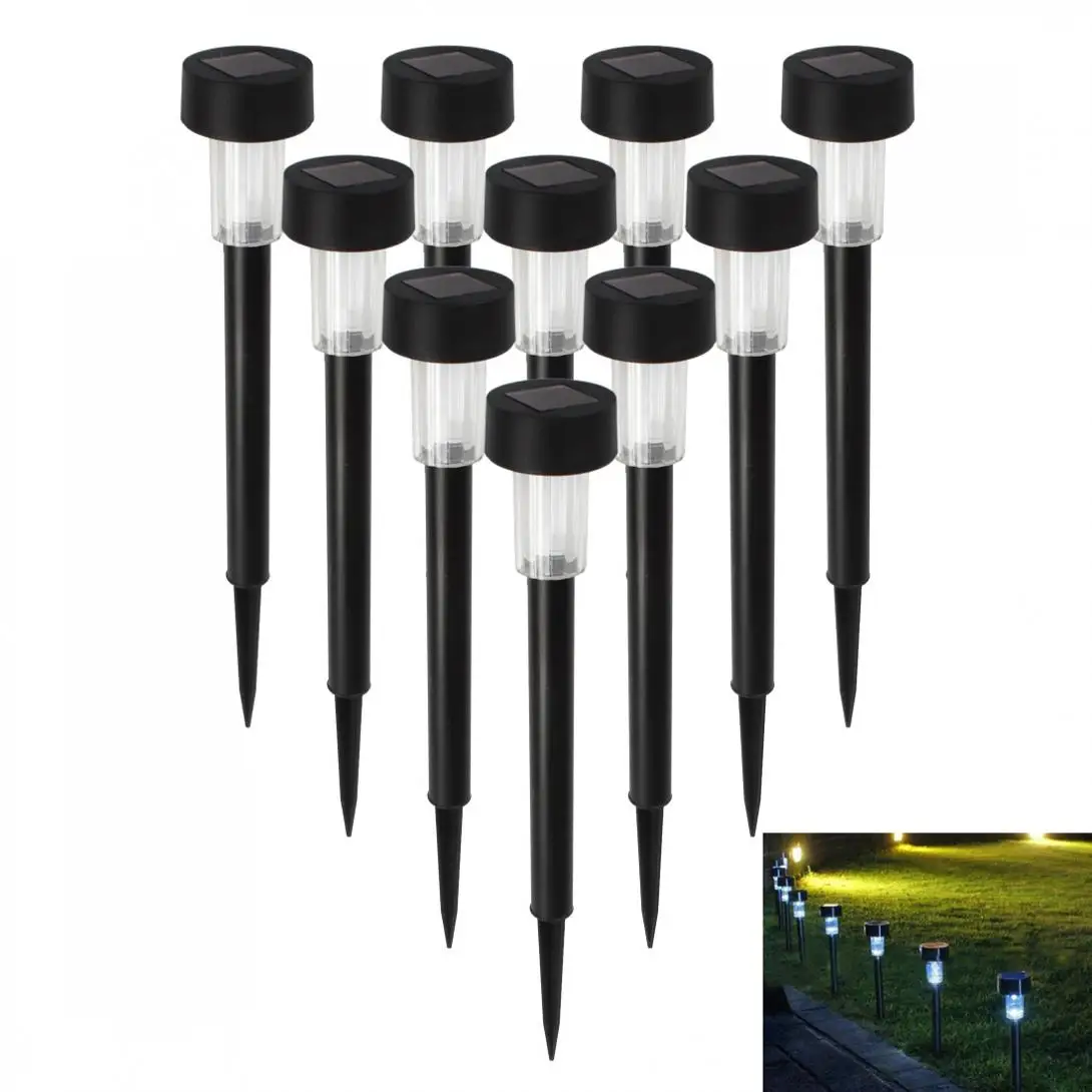 Beste 10 stks Wit LED Outdoor Tuin Licht Lamp Zonne energie Landschap Yard Gazon Path Lamp Night Verlichting voor Huis tuin decoratie