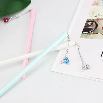 

40pcs/lot Kawaii Cartoon Creatively Crystal Iron Tower Pendant 0.5mm Black Ink Gel Pen Learning Stationery Children's Gifts