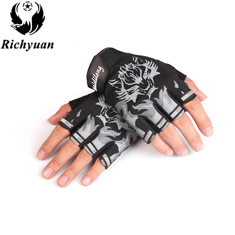 

New Sport Gloves for Kids Semi-finger Wolf Print Glove Children Mittens Anti-slip Boys Girl Fingerless Gloves for 6-12 Years Kid