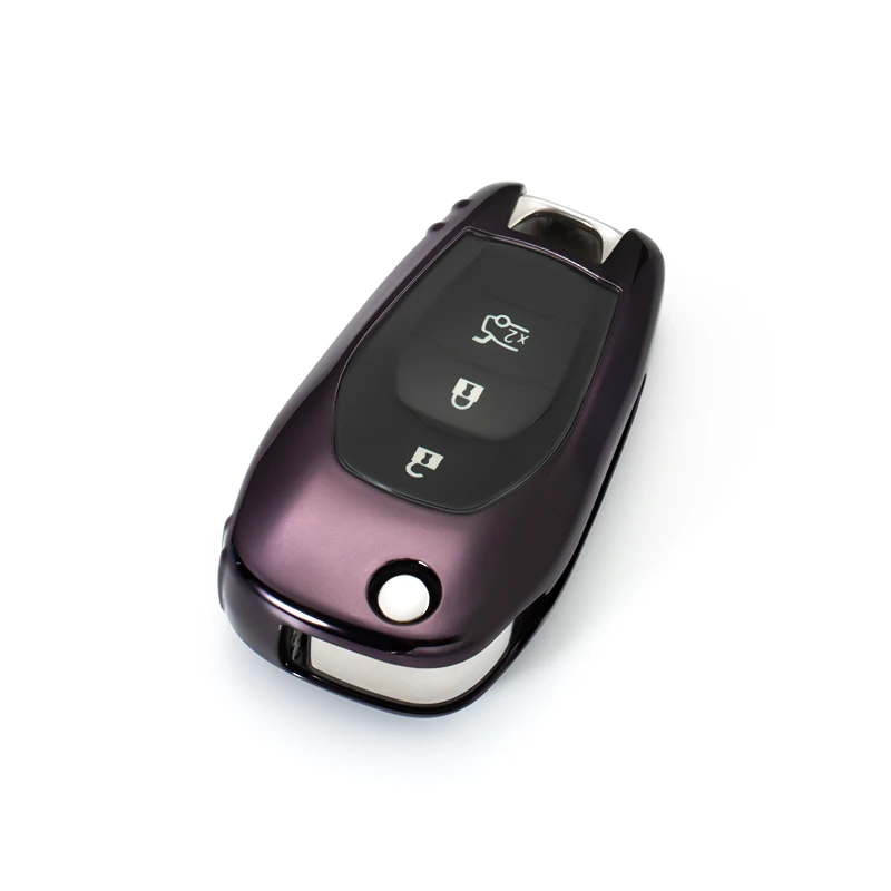 Мягкий ТПУ Корпус для Chevrolet Aveo Cruze новая замена 3 кнопки Складной флип-пульт дистанционного ключа автомобиля чехол - Название цвета: F-black purple