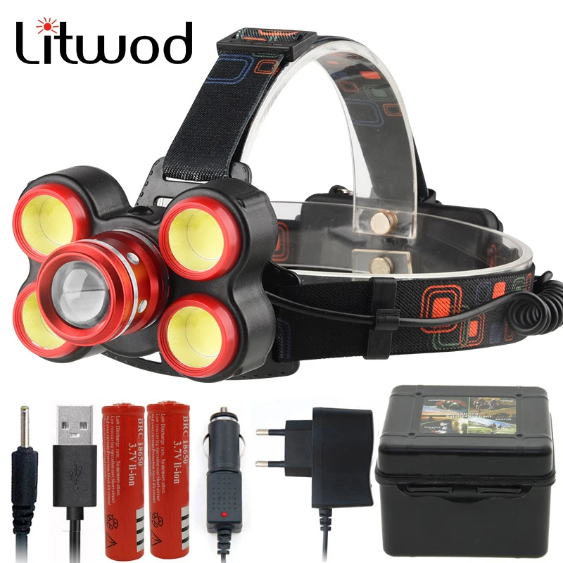 Litwod Z401905 светодиодный налобный фонарь XM L T6 4 * COB зум объектив Головной мощный