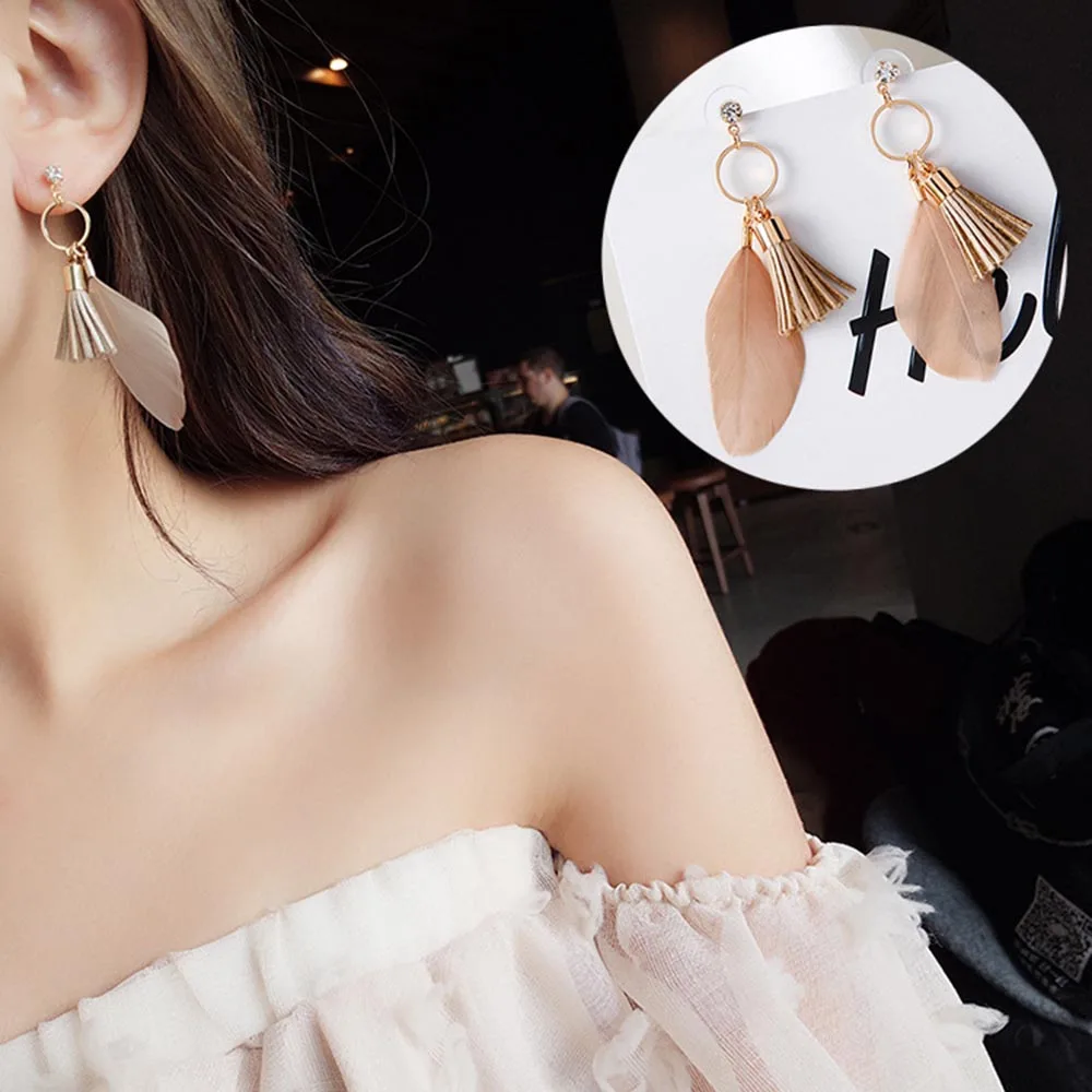 

JIOFREE Long featherTassel Clip on Earrings for women Without Piercing for Women Party Pendientes Fashion Jewelry female gifts