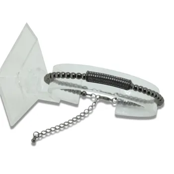 

5pcs Charm black color cz tube paved rhinestones women chain bracelet 4mm round copper beads men bracelet