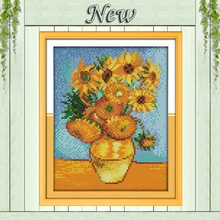 Картина с подсолнухом Ван Гога, печать на ткани DMC 11CT 14CT Набор для вышивания крестиком, Набор для вышивания, красивые цветы