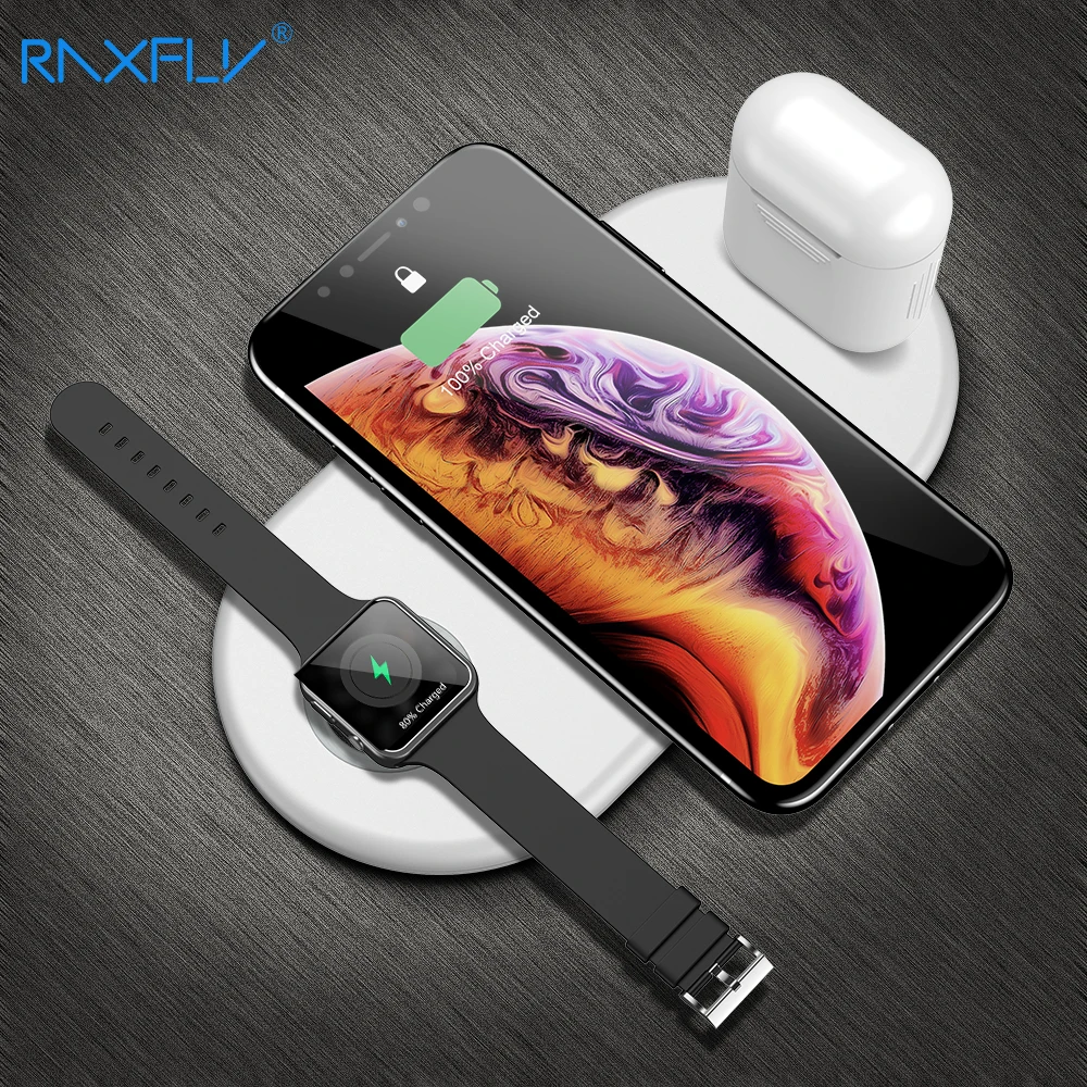 RAXFLY 10W QI Wireless Charger For iPhone 8 X Plus XS XR Samsung S9 3 in 1 Wireless Charger For Apple Watch 2 3 4 Air pod Charge