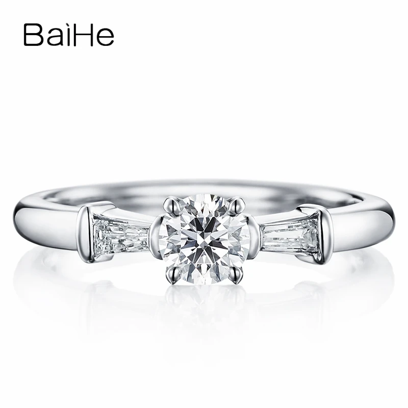 Женское кольцо BAIHE однотонный 10 к белое золото (AU417) сертификат 0.25ct круглый модный