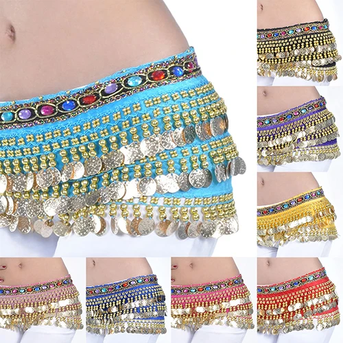 

New Women Fashion Belly Dancer Costumes Hip Scarf Sequins Velvet Skirt Belt