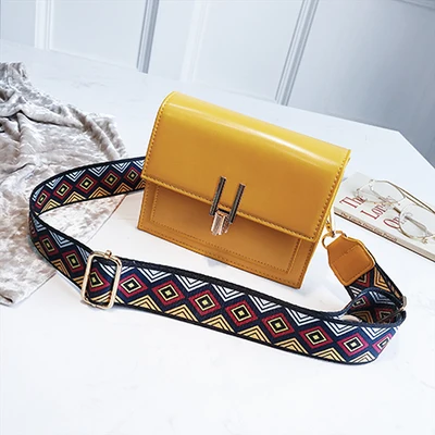 ETAILL маленькая сумка на плечо из искусственной лакированной кожи с цветным широким ремешком желтая сумка-мессенджер через плечо сумка-кошелек для телефона - Цвет: Yellow