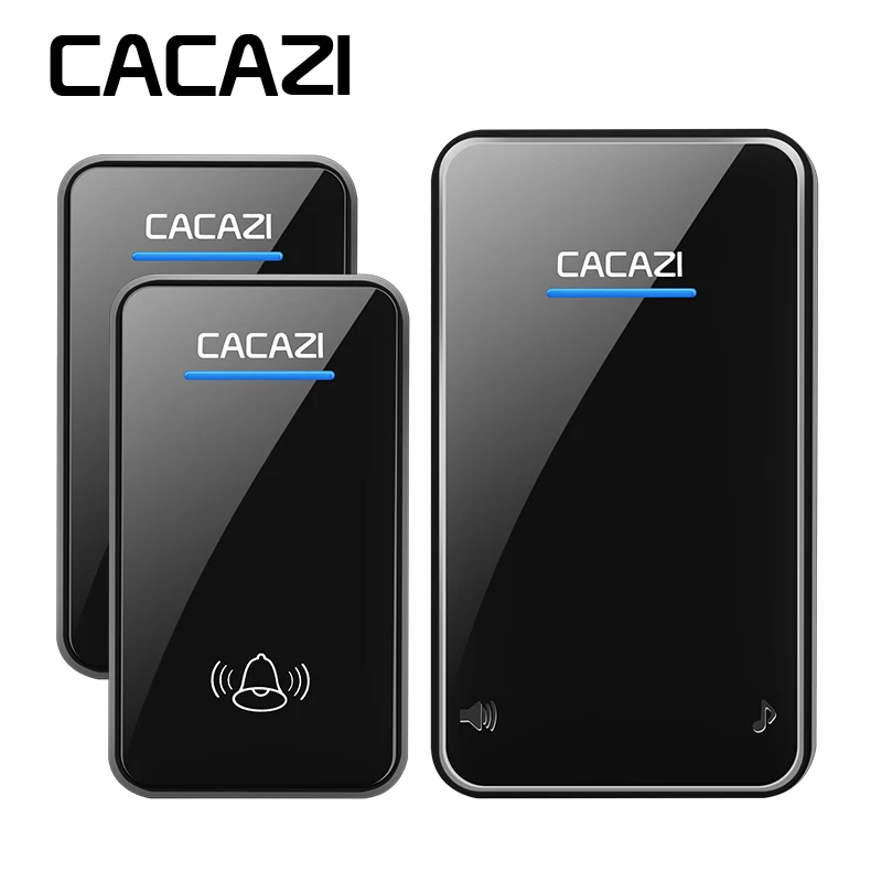 Cacazi беспроводной дверной звонок новейшие водонепроницаемый led AC 100-240 В EU/US/UK plug дверной звонок 300 м удаленный 48 кольца 6 объем дверной Звонок - Цвет: BLACK 2X1