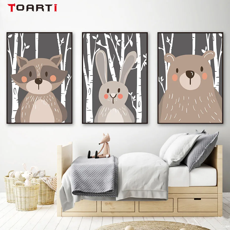 woodland animal bear rabbit fox gray  (4)
