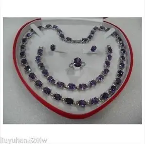 

Free shipping Sets 18K GP natural purple Necklace bracelet earrings ring