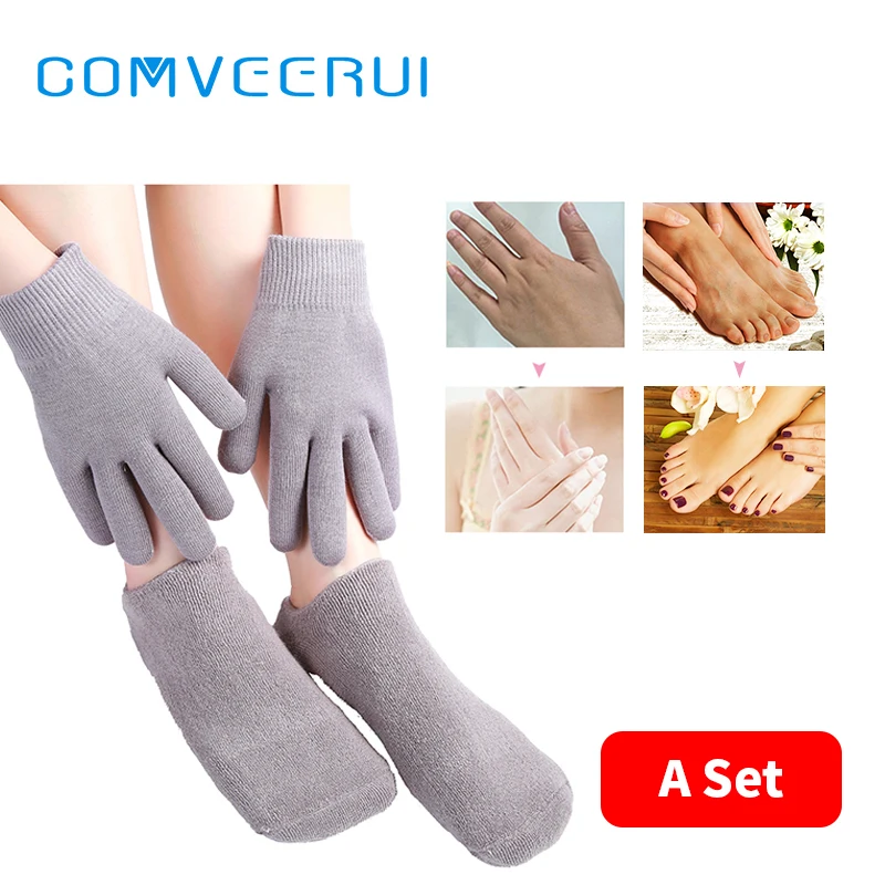 

Grey Gel Whitening Moisturizing Gloves & Sock Set Washable Reusable 1pair Gloves+1pair Socks Beauty Hand Foot Skin Care Unisex