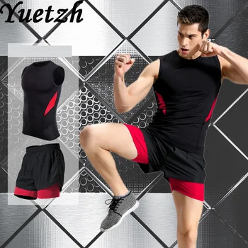 

New men gym sport running suit tracksuit sportswear fitness suit Casual climbing hiking clothes wear Russian USA sport wear