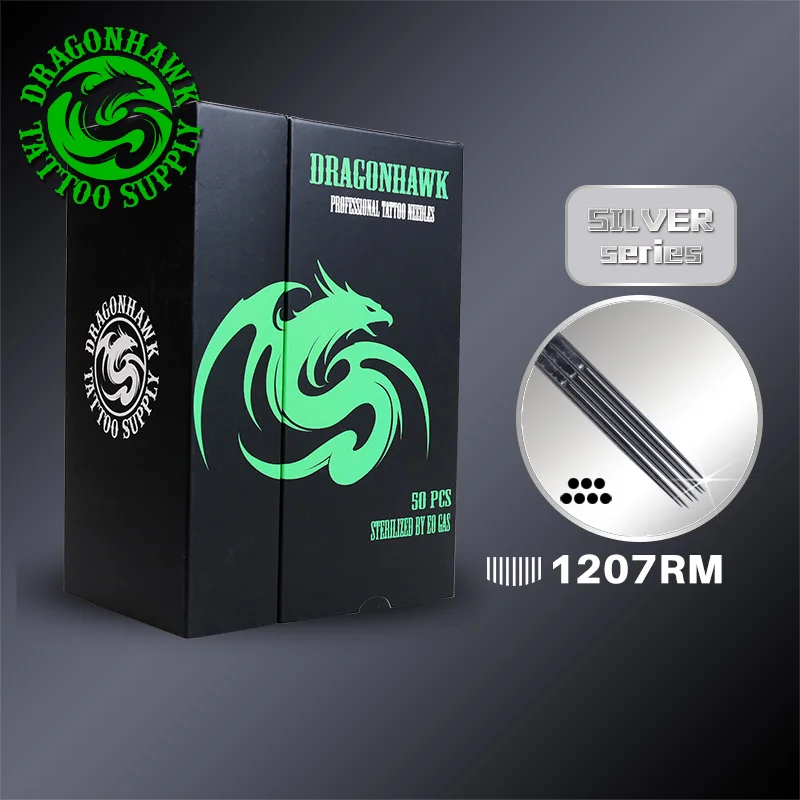 

Box Of 50PCS 1207RM Dragonhawk Silver Standard Needles Curved Round Magnum Sterile Disposable Tattoo Needles Supply