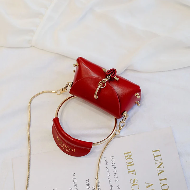 Женская сумочка с металлическим кольцом и ручкой, Милая Мини Сумка-тоут, сумка на плечо на цепочке с заклепками, модная сумка-мессенджер