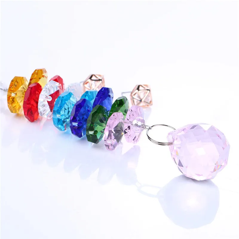 20mm Pink Glass Crystal Ball Colorful Octagonal Suncatcher Pendants Accessories Crystal Prisms Chandelier Parts Wedding Decor (4)