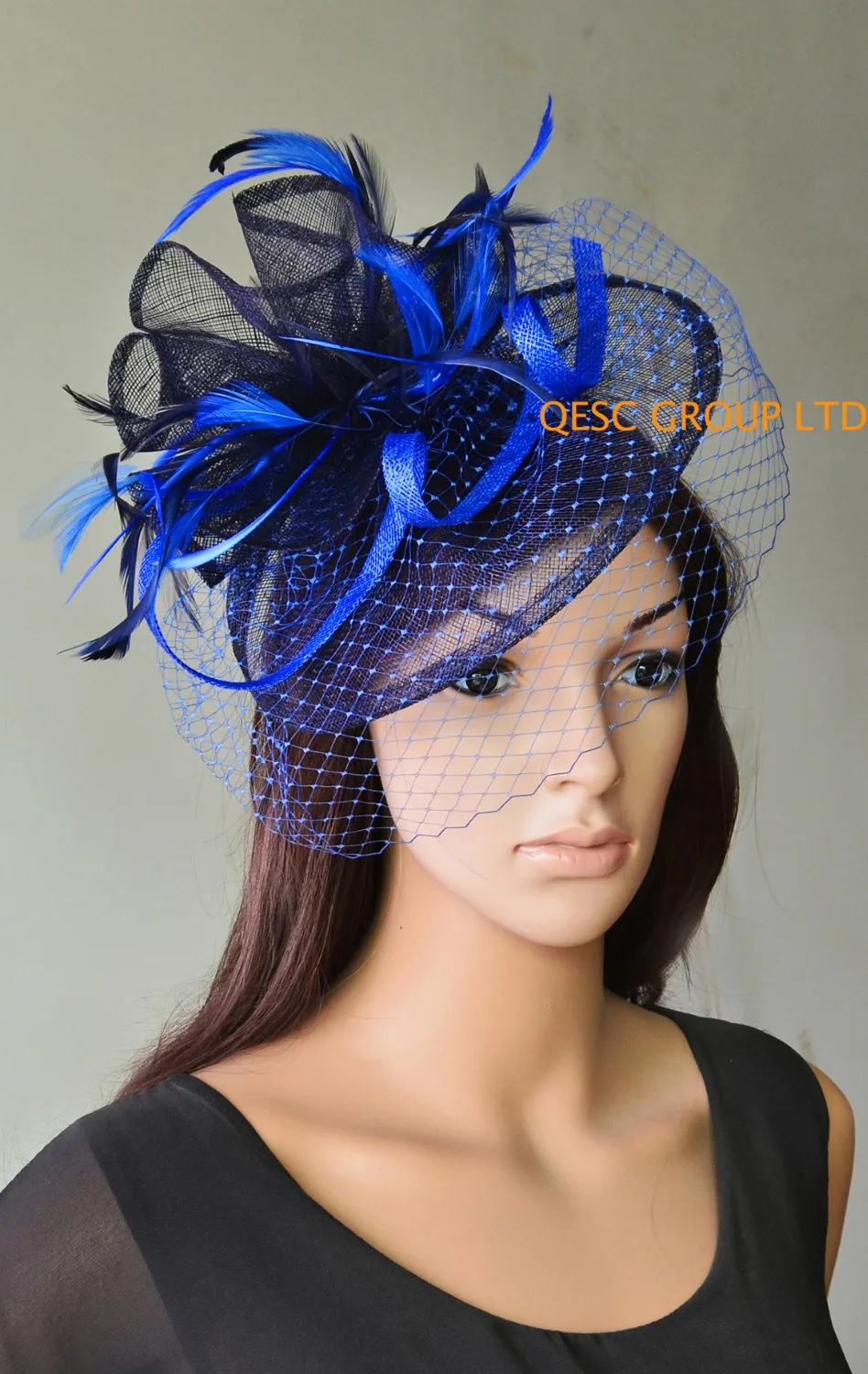 Navy Blue Royal Blue Sinamay Fascinator 