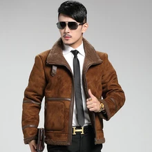Европейская и американская мотоциклетная одежда, короткое замшевое пальто с меховым воротником из овечьей шерсти, Мужская брендовая модная зимняя Толстая кожаная куртка