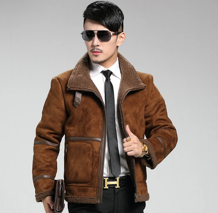Европейский Американский Мотоцикл одежда короткие замшевые овечьей шерстью воротник пальто с мехом Для мужчин брендовая модная зимняя