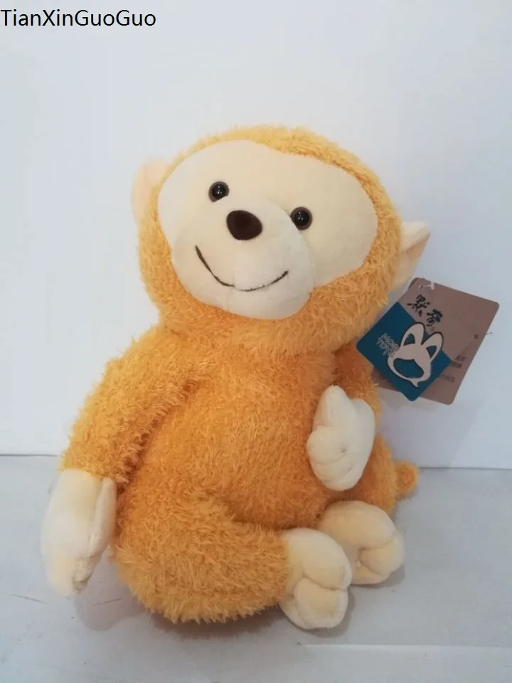 25cm lovely cartoon monkey soft plush toy yellow sitting monkey doll birthday gift w0347