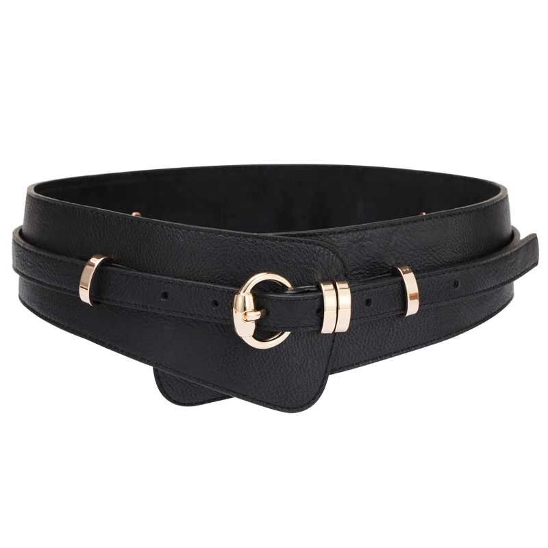 

New Highend Fashion Black Leather Belt Dress Coat Decorated Luxury Girdle Black Wide Belt
